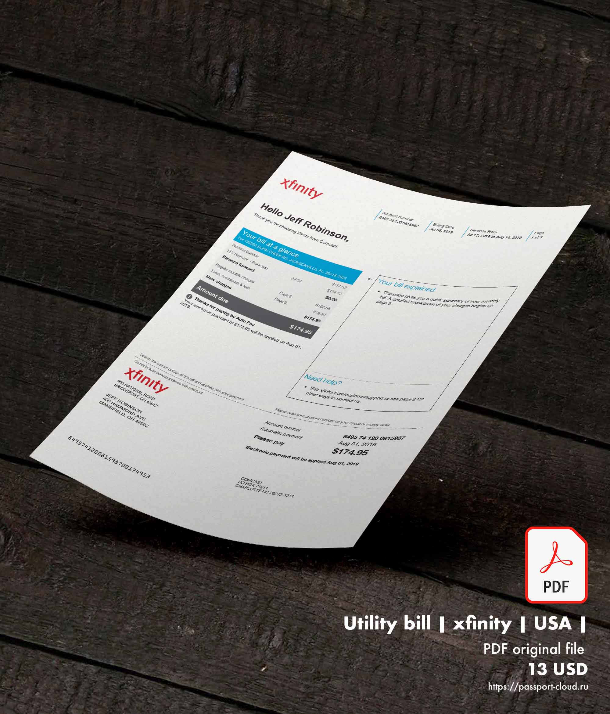 Utility bill | xfinity | USA |-0