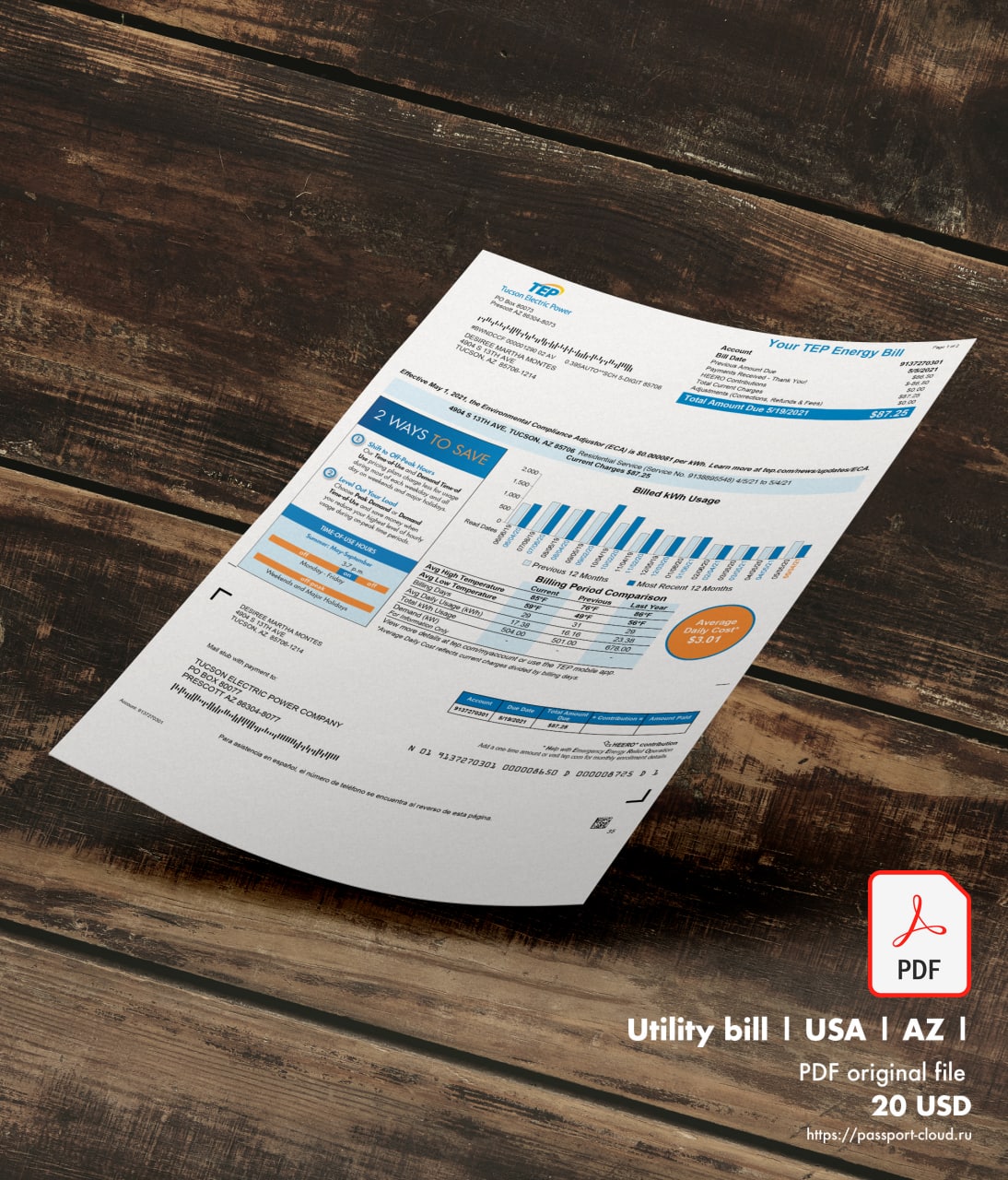 Utility bill | TEP | USA | AZ-0