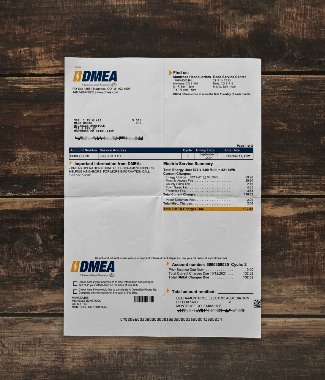 Utility bill | DMEA | USA | CO-1