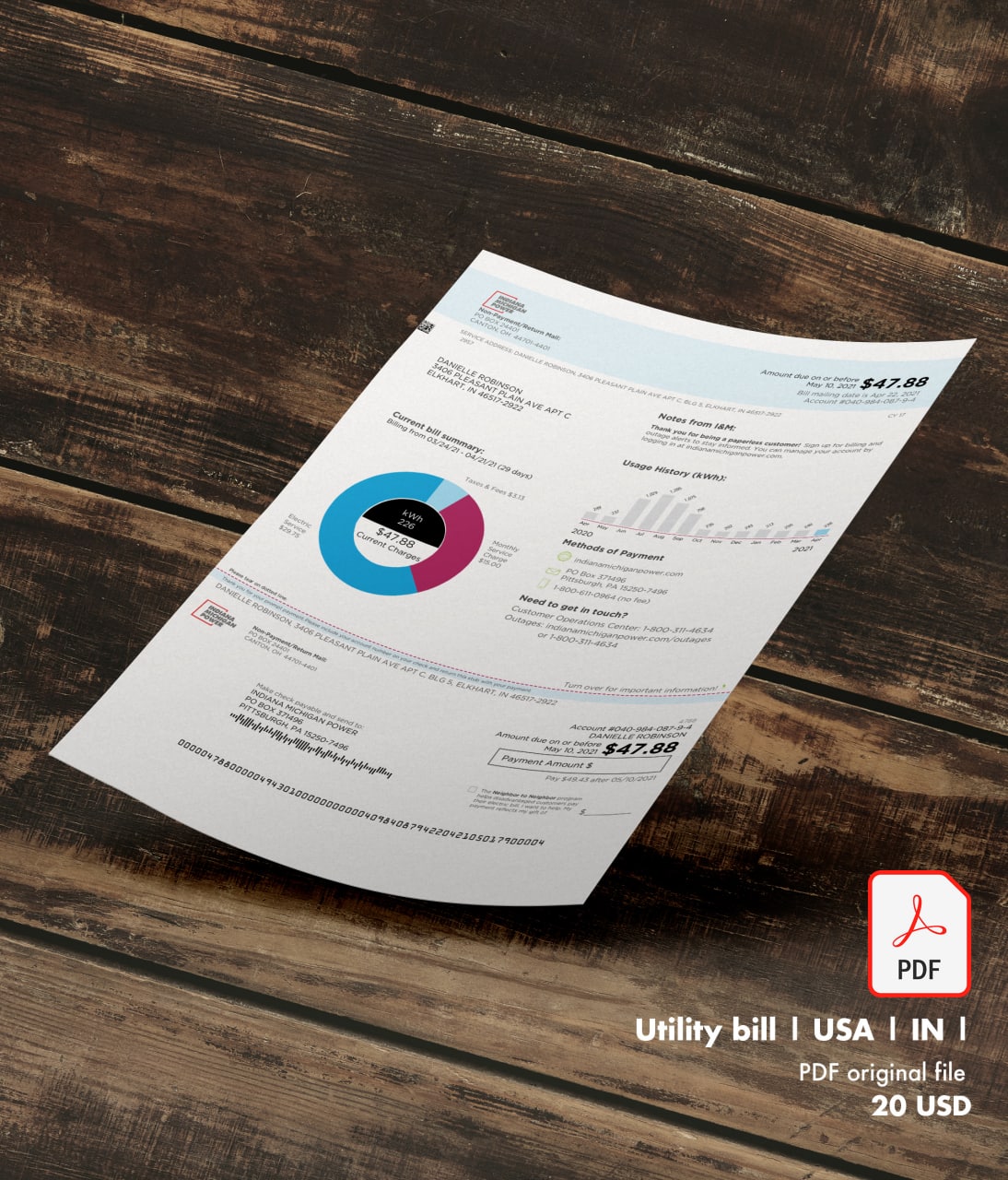 Utility bill | Indiana POWER | USA | IN-0