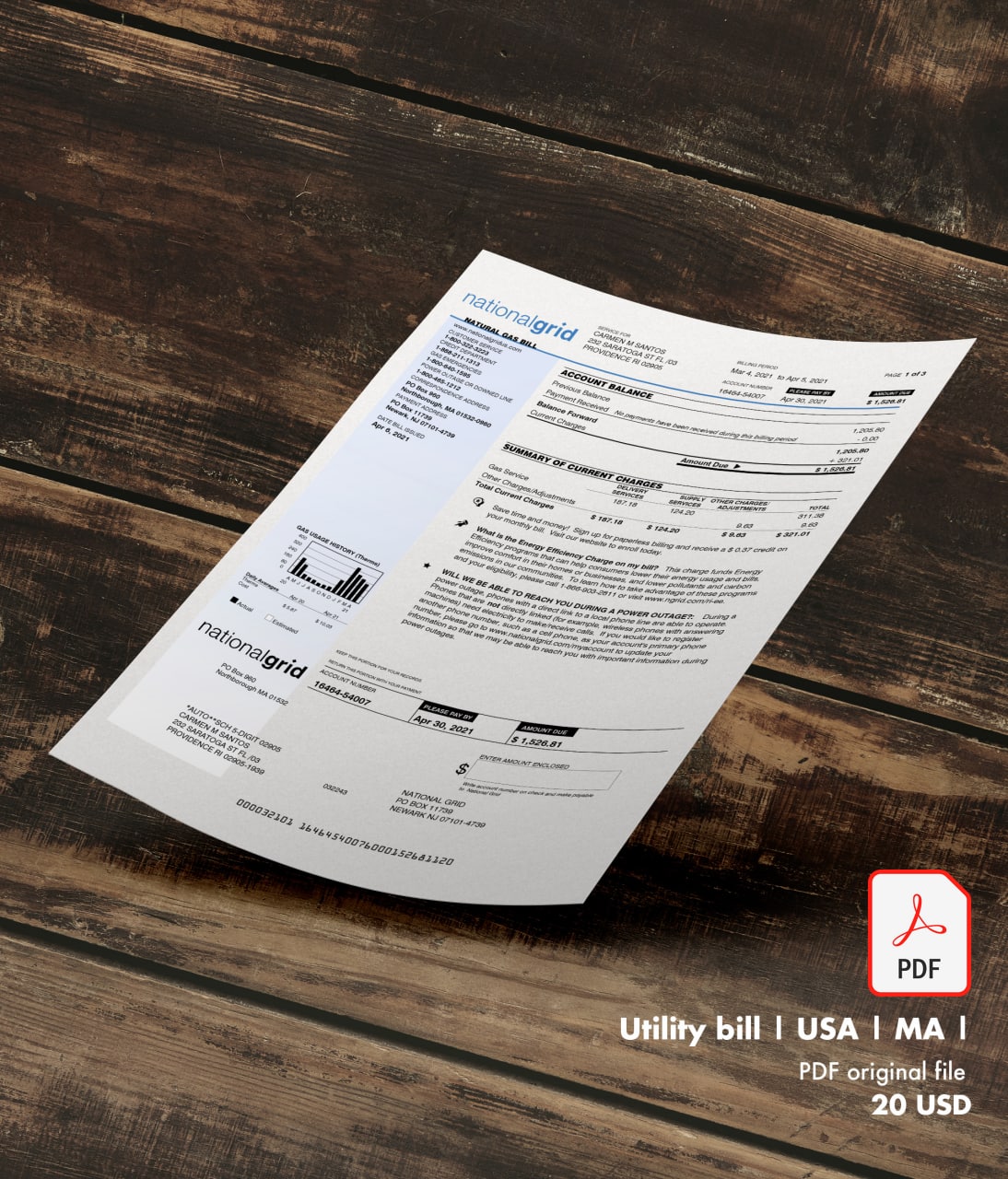 Utility bill | Nationalgrid | USA | MA-0