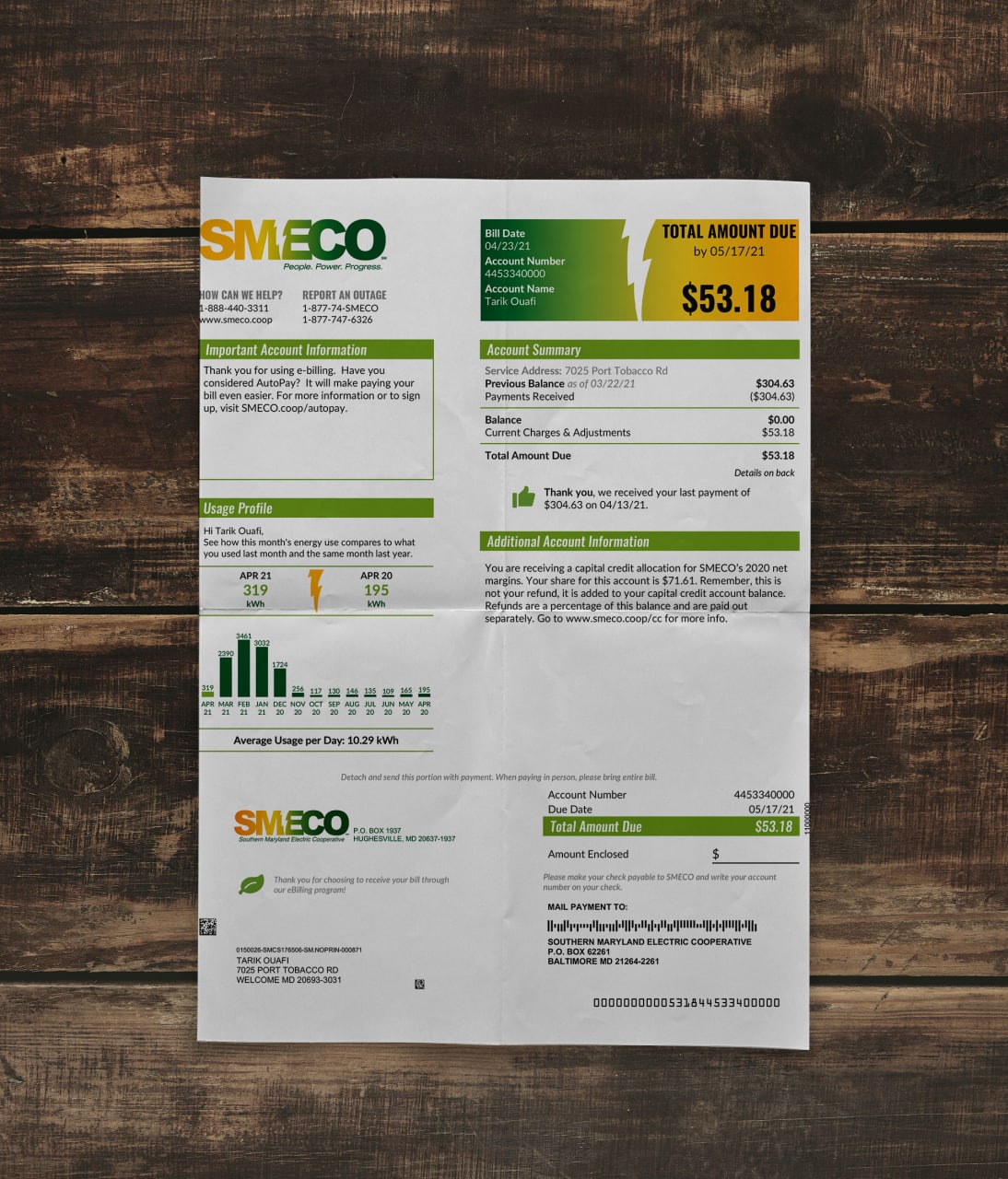 Utility bill | SMECO | USA | MD-1