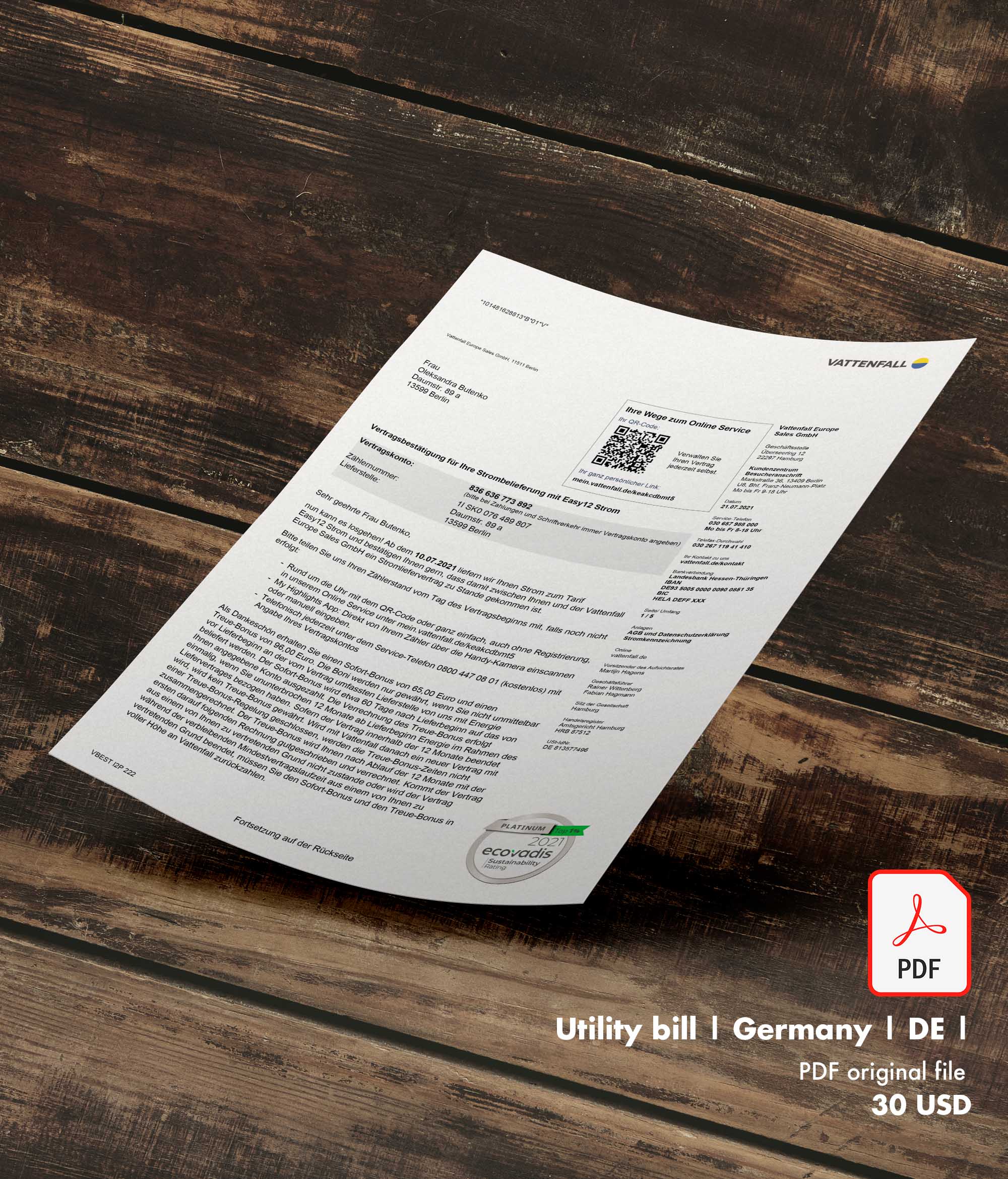 Utility bill | Vattenf | Germany | DE-0