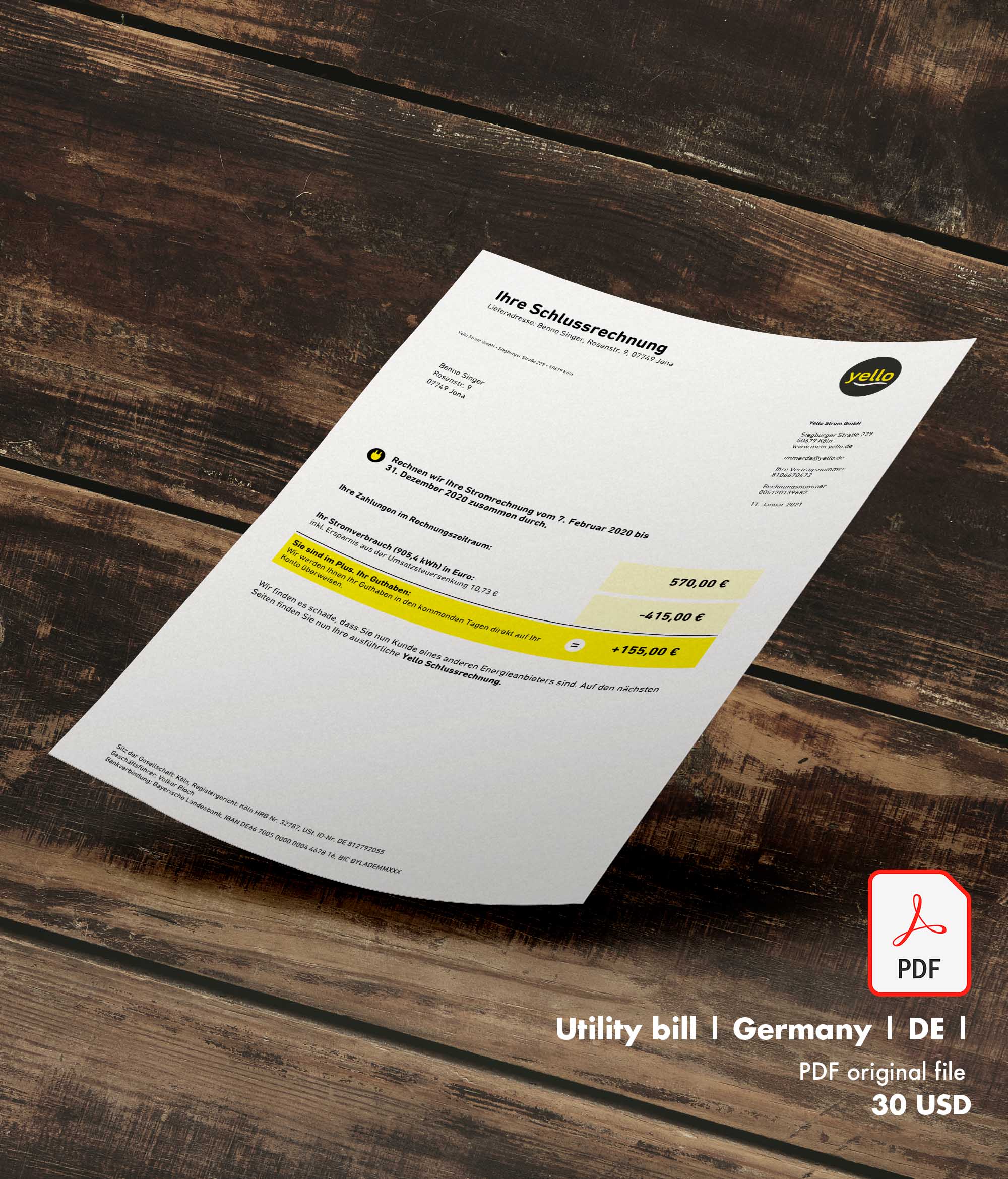 Utility bill | Yello | Germany | DE-0