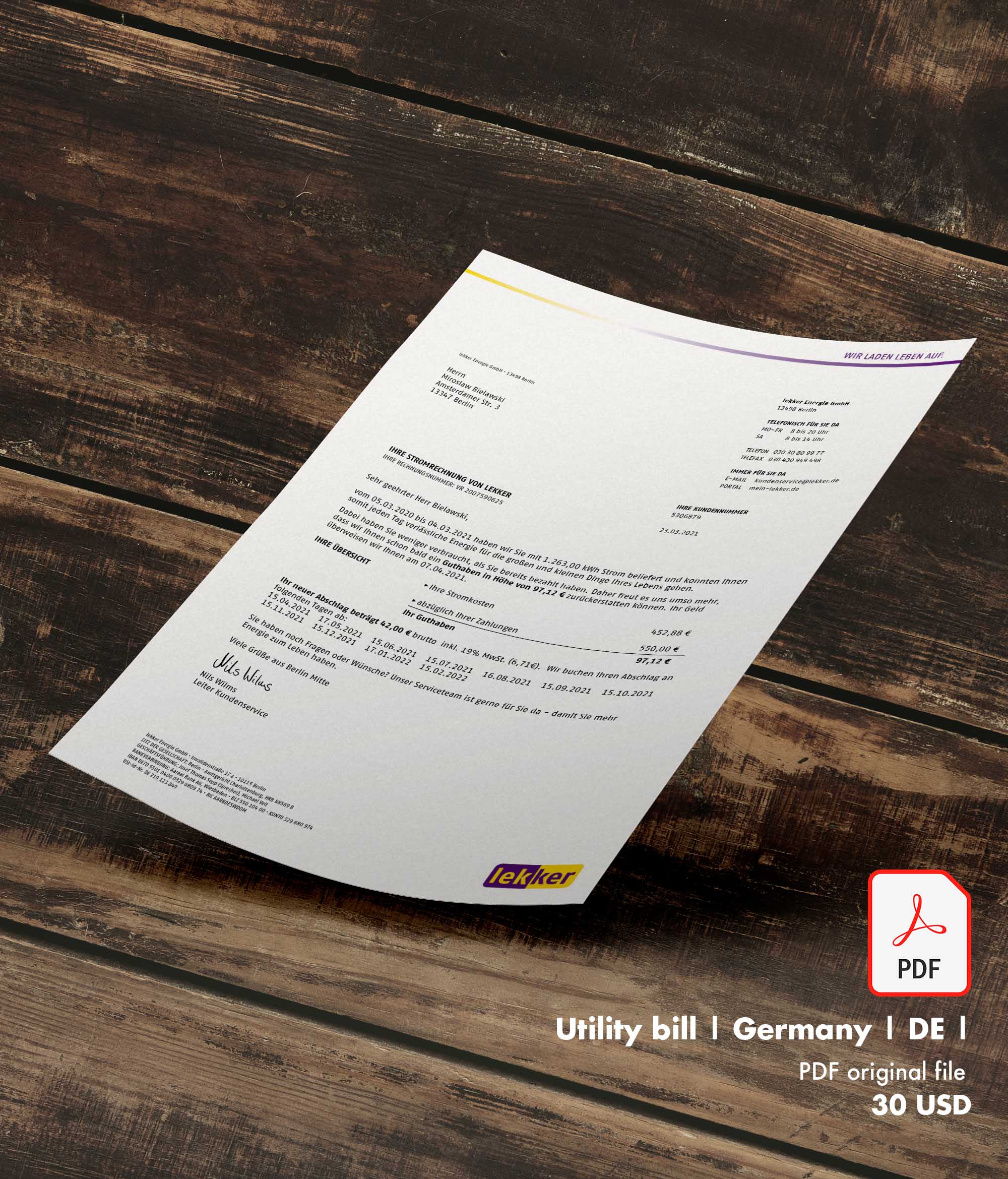 Utility bill | Lekker | Germany | DE-0