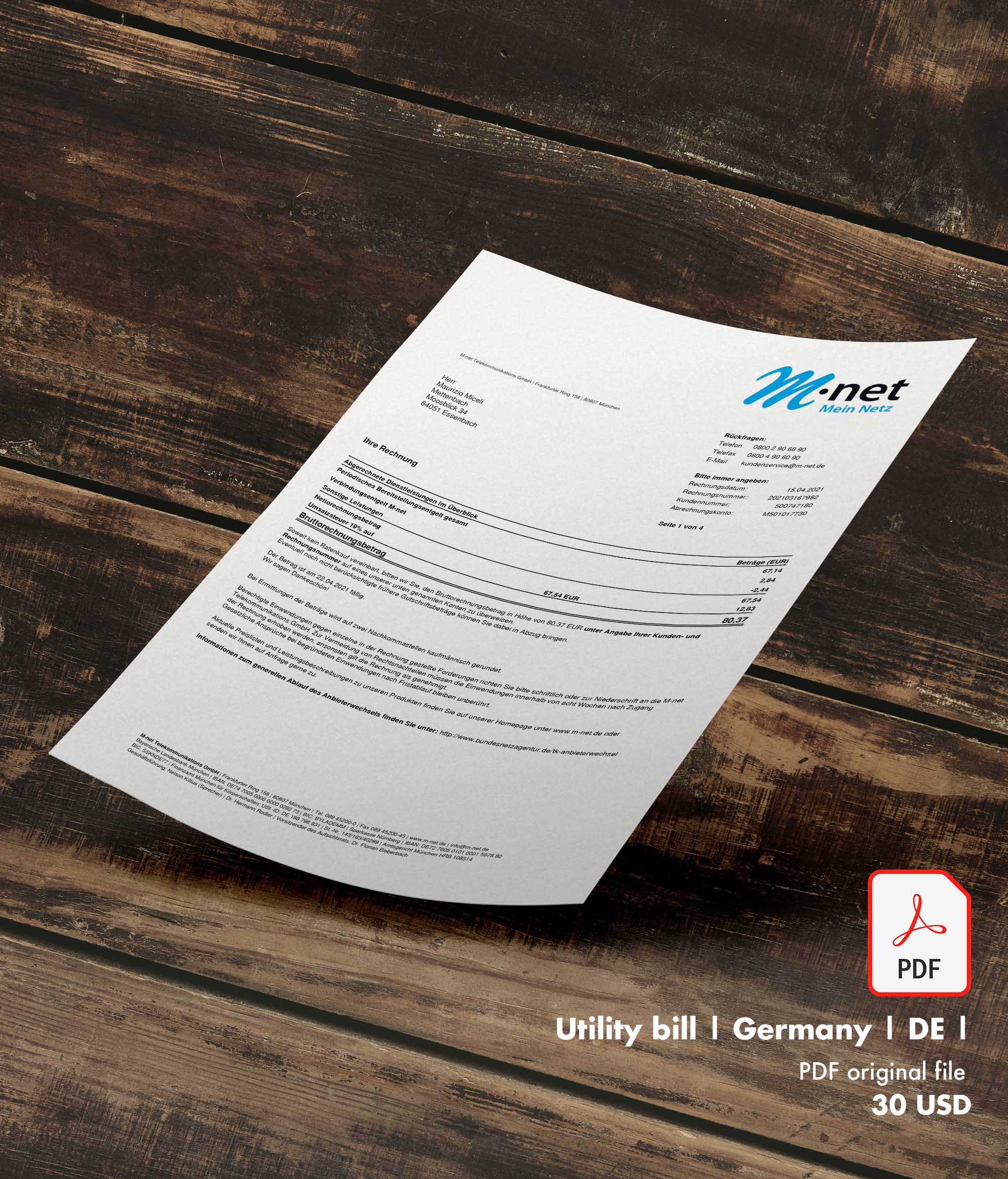 Utility bill | M-net | Germany | DE-0